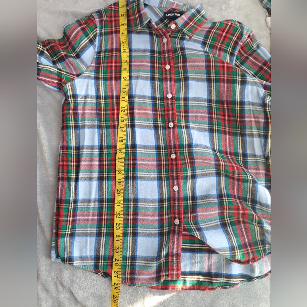Land’s End Flannel Button-down Shirt Women's Sz 14 Large Plaid Long Slveeve - Picture 6 of 16